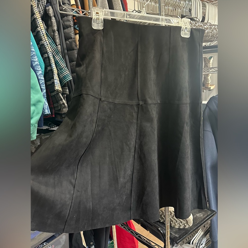 one 5 one Black Suede Midi Flared Skirt (elastic waistband)